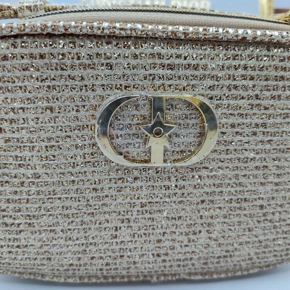 Christian Dior Platinum Beauty GWP Gold Tweed Cosmetic Vanity Pouch NIB - Picture 4 of 11